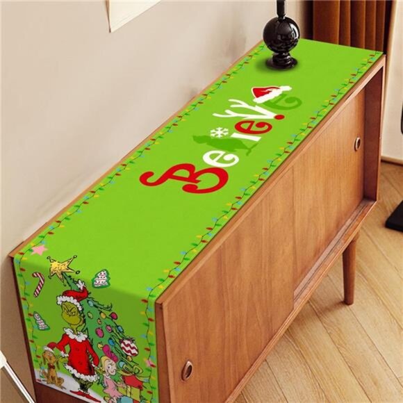 Green Christmas Table Runner, Whoville Believe Theme, 13x72, Holiday Party Decor - Picture 5 of 6